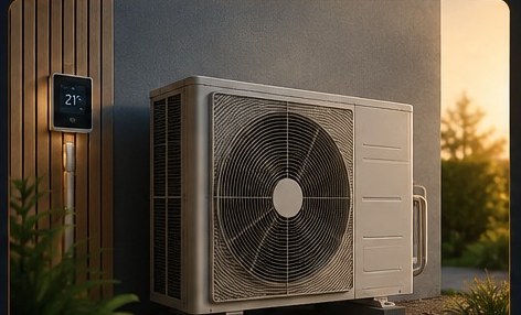 Pompe à chaleur air/eau installée à l'extérieur d'une maison